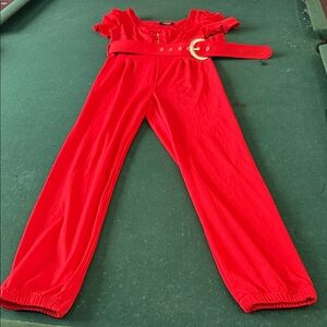 Elegant Red Jumpsuit with Belt